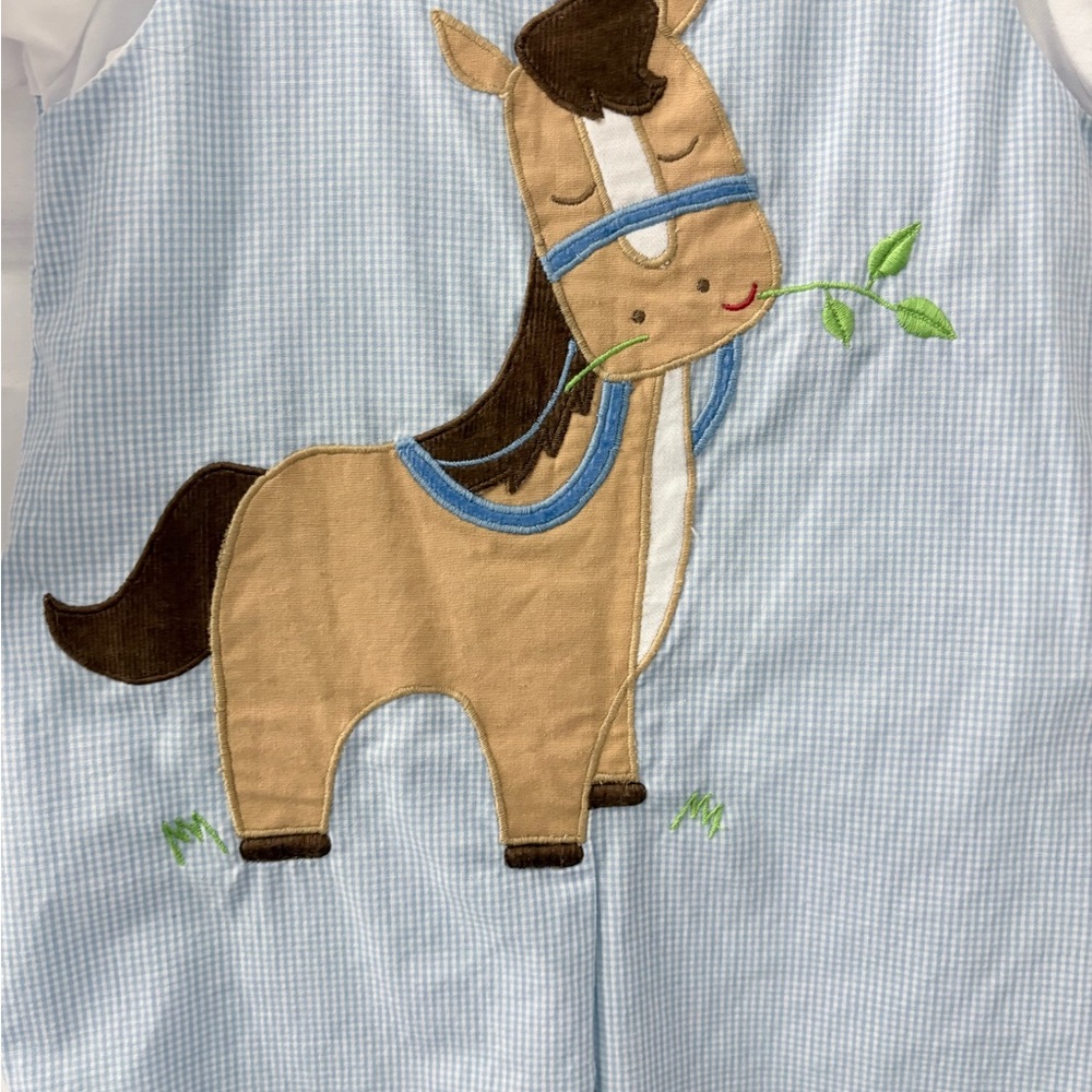 Petit Ami Gingham Horse Overalls with White Shirt - Picture 2 of 5